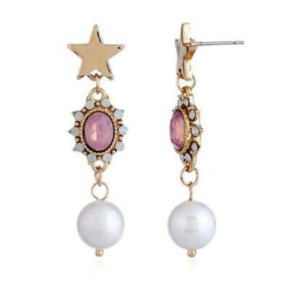🌻NWOT🌻Pretty Star Rhinestone Pearl Earrings - Picture 3 of 3